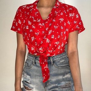 Red floral tie top